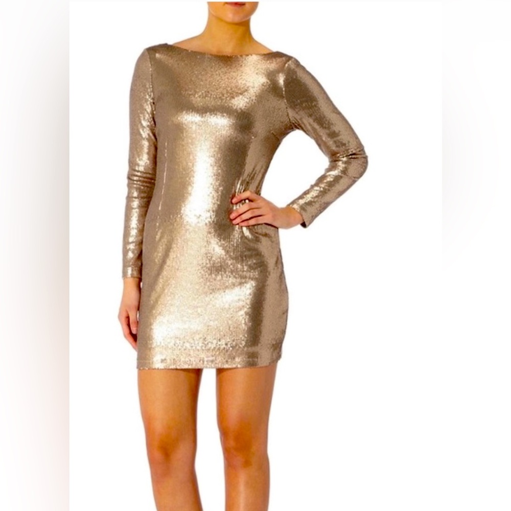 Gold Sequin Shift long sleeves dress Kardashian Kollection - NWT